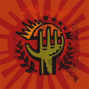 Carlos O'Kelly's Reastaurant Taco Event Logo depicts a hand holding a taco up like a protest hand rased. 