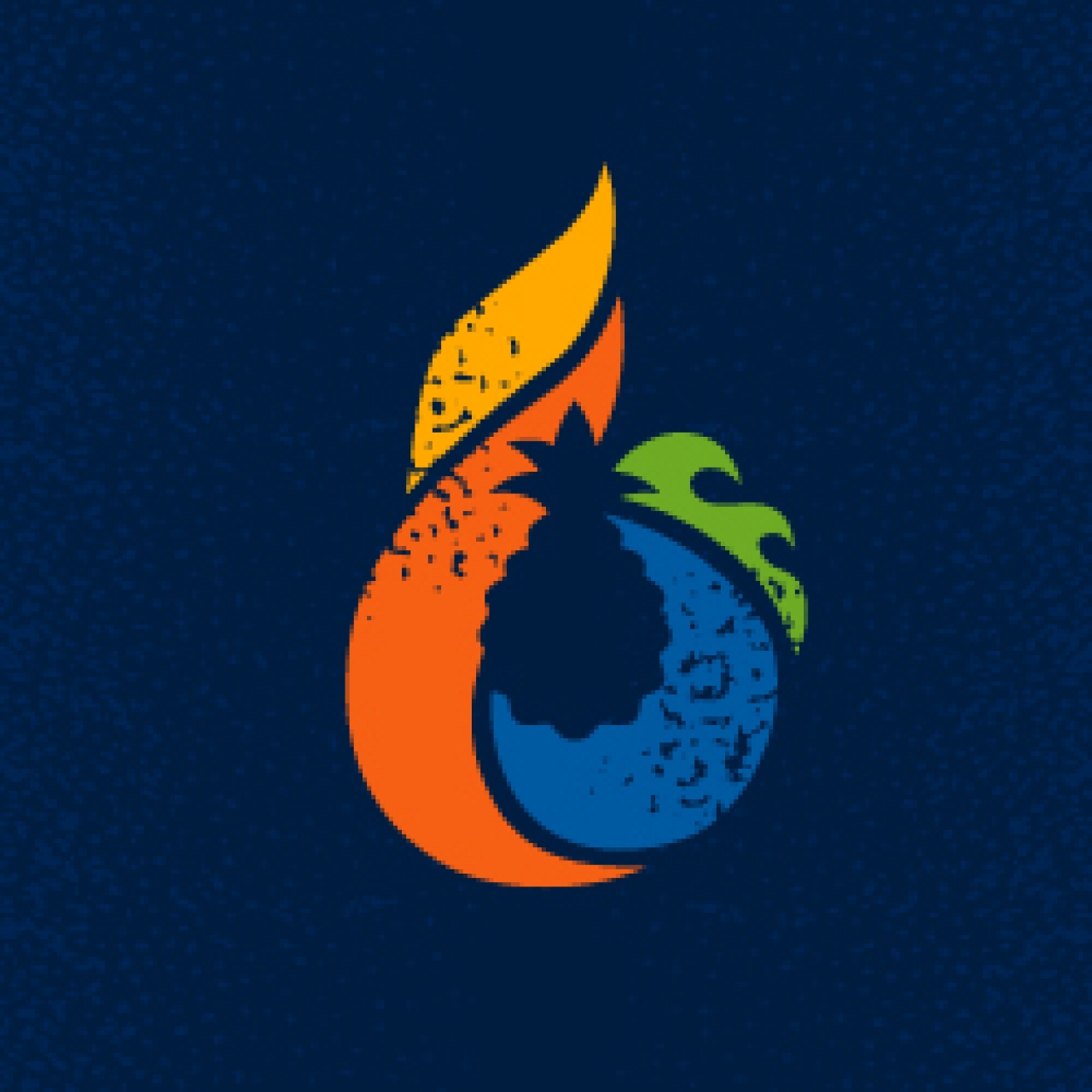 Islanders Hawaiian Barbecue Logo Design with bright colors and symbolic shapes of ocean, beach and sun with a pineapple defined in the negative space to represent hospitality.