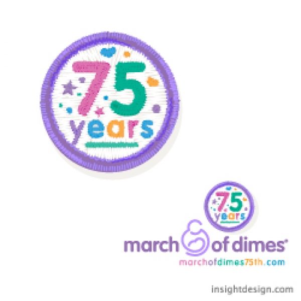 March of Dimes 75th Anniversary Logo simulates the merit patches worn by girl and boy scouts